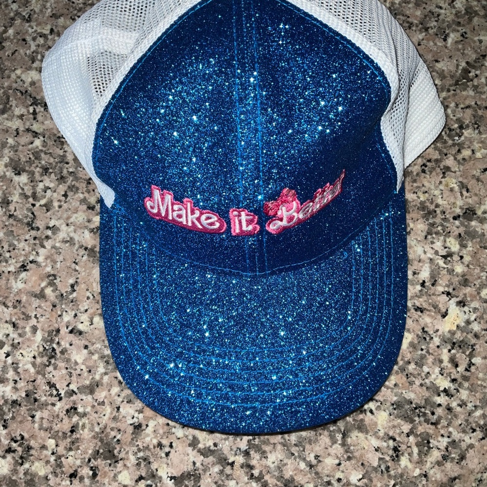 Glitter Blue Trucker Hat with Pink 'Girls Make It Better' Embroidery